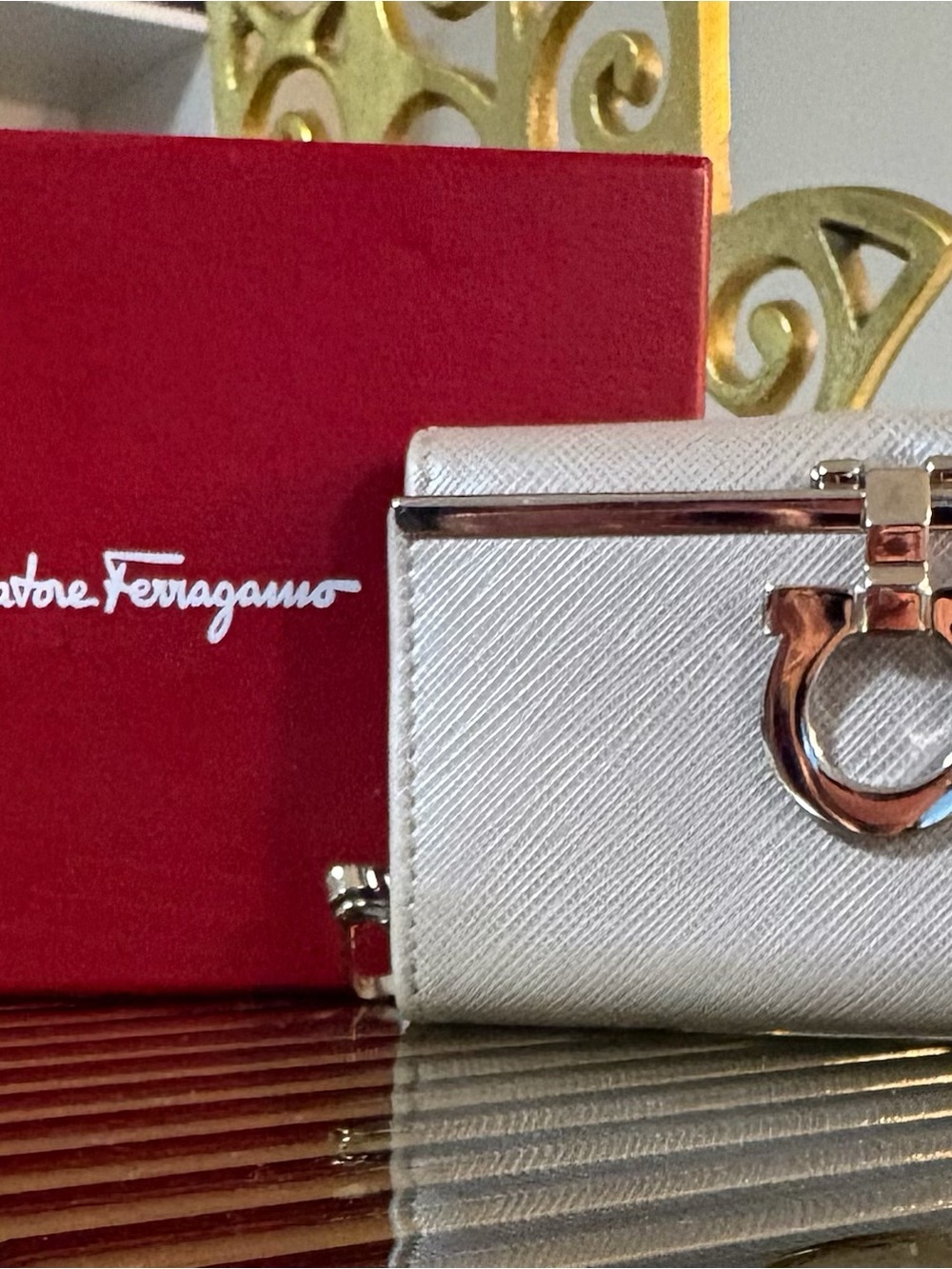 Salvatore Ferragamo Metallic Silver Gancini Key Holder Wallet